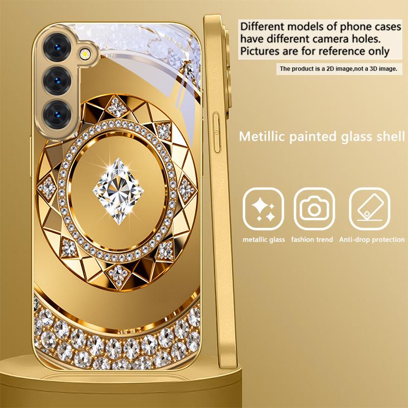 Exquise Art de Bijoux Pour Samsung Galaxy S26 S20 FE S21 S22 S23 Plus S24 Ultra S25Ultra S21+ S22Plus Coque de téléphone en verre doré