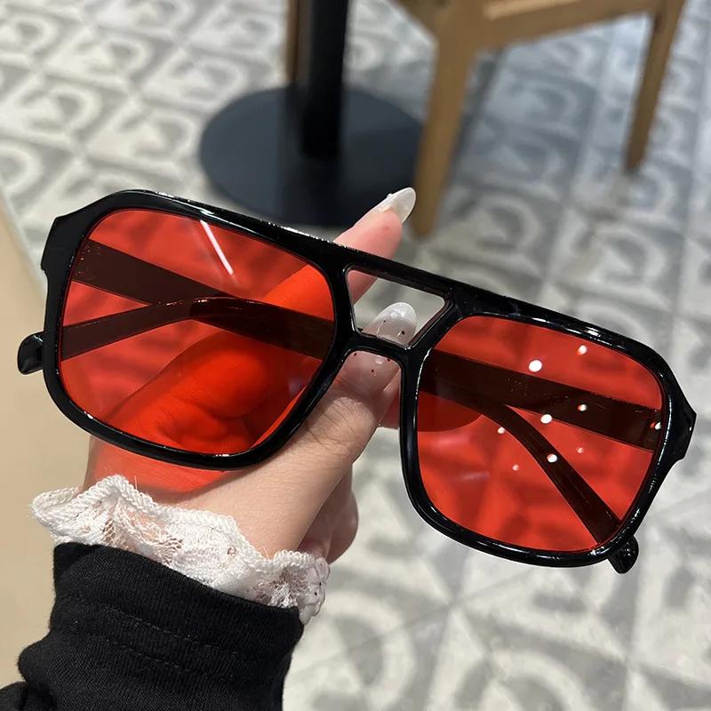 New Square Double Beam Pilot Sunglasses Trendy Multi-color for Driving Cycling Tourism Street Photography