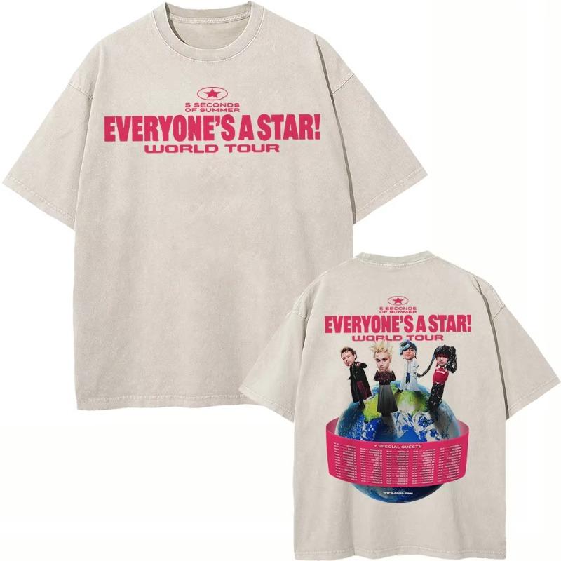 100% Cotton Vintage Washed 5 Seconds of Summer Everyone’s A Star World Tour 2026 T Shirt Men/Women Oversize Loose Acid Wash Tees