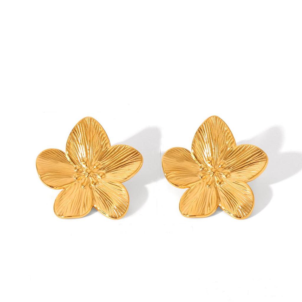 High-End Women's Camellia Jewelry Set: Metal Petal Stud Earrings, Bracelet, Ring, Necklace