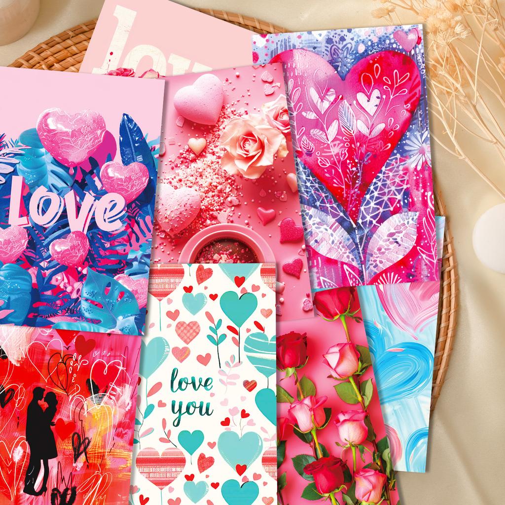 50 Valentine'S Day-Themed Pink Love Rose Series Decorative Wall Cards