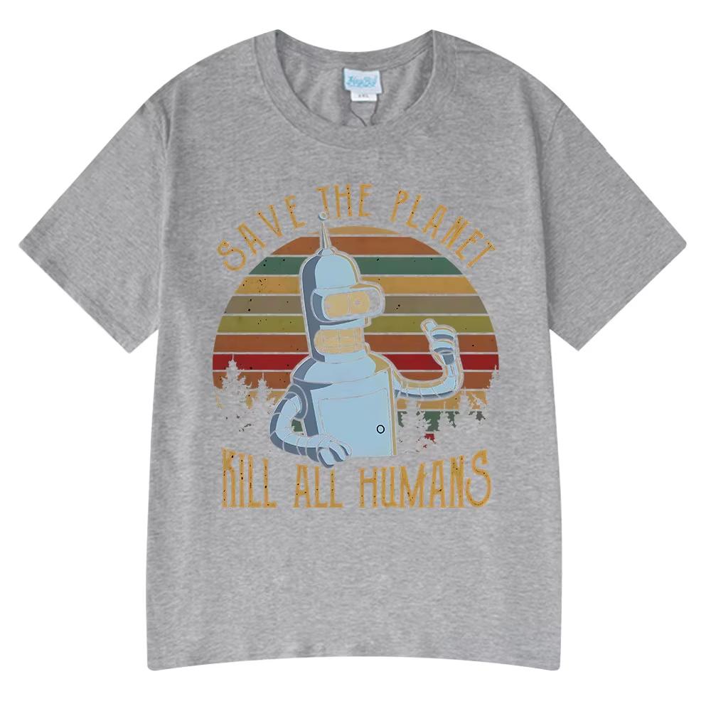 Rädda Planeten Döda Alla Människor Rolig Robot Grafisk T-shirt Herr Dam Kläder Kortärmade T-shirts Överdimensionerade Bomullsskjortor