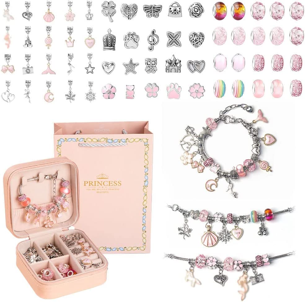 Charm Bracelet Making Kit for Girls,Gift Box 66 Pcs of Jewelry Making Kit for 6-12 Girls Birthday Christmas Gift
