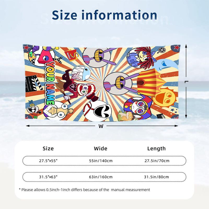 The Amazing Digital Circus Beach Towel, Personalized Custom Text, Quick Dry Soft Large Towel For Swimming Pool Travel