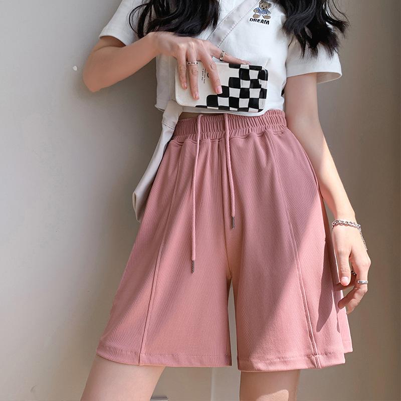 Sommerliche, schnell getrocknete Sport-Damen-Shorts aus Eisseide, dünn, schlank, entspannt, hohe Taille, weites Bein, Mittelhose, modische Damenbekleidung