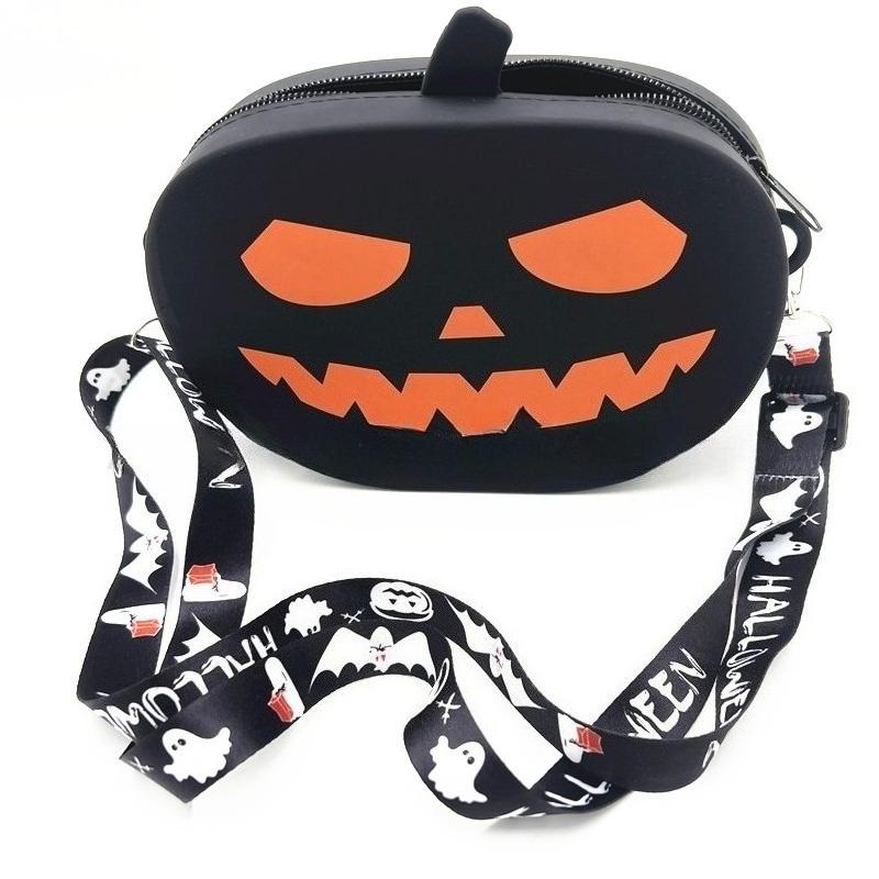 Halloween Pumpkin Silicone Crossbody Bag Funny Novelty Shoulder Bag with Zipper for Party Travel Gift Holds Phone Lipstick Coin