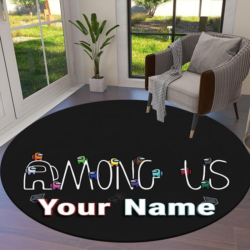 Among Us Benutzerdefinierter Name Runder Teppich, Teppich für Wohnzimmer Schlafzimmer Sofa Spielzimmer Dekor, Rutschfeste Fußmatte