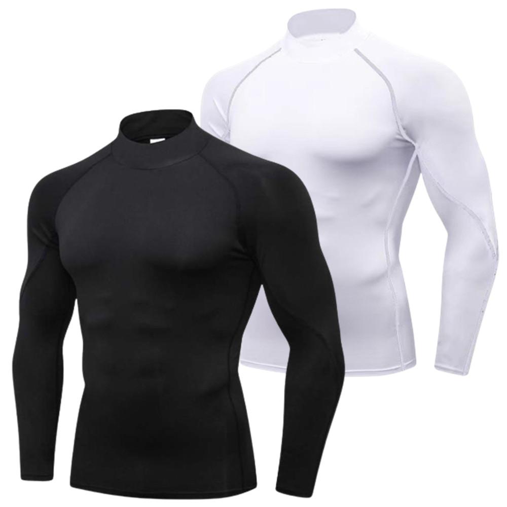 T-shirt sportive a maniche lunghe a collo alto da uomo Abbigliamento fitness skinny Allenamento yoga Corsa Calzamaglia da ciclismo ad asciugatura rapida Top