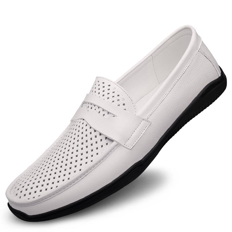 Herren Halbschuhe Bequeme Flache Freizeitschuhe Herren Sommer Atmungsaktive Slip-On Weiche Leder Fahrschuhe Mokassins Zapatos de hombre