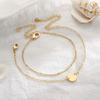 18K Gold Stainless Steel Double-Layer Bead Chain Bracelet Set with Fade-Resistant Round Disc Charms