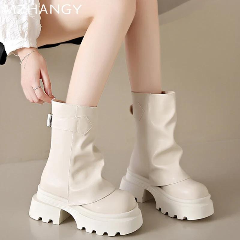 Platform Flats Dames Hoge Laarzen Winter Nieuwe Designer Chunky Wandelschoenen Dames 2024 Trend Sneeuwlaarzen Jurk Mujer Chelsea Laarzen