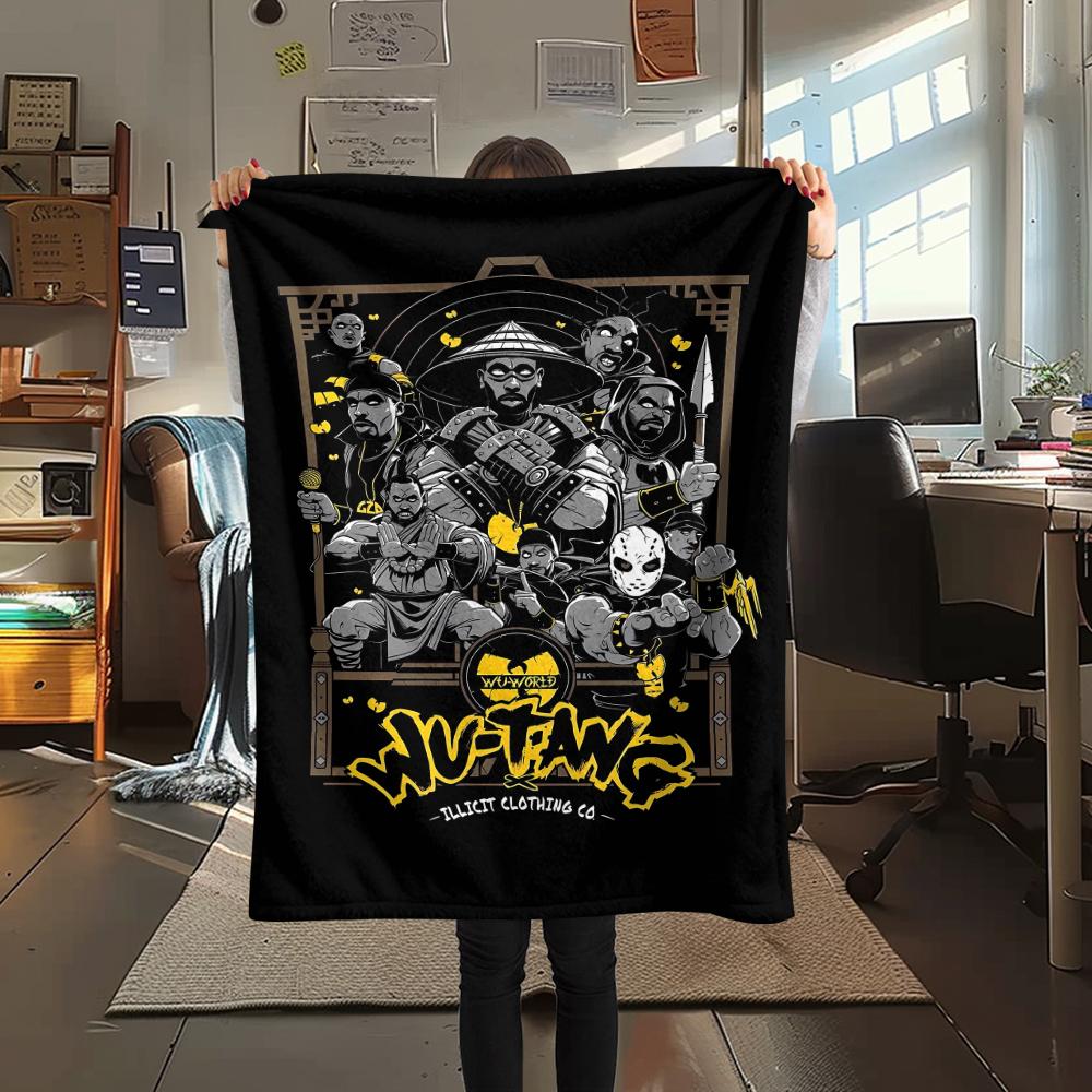 1 szt. Koc flanelowy z nadrukiem Wu-Tang Clan, Wysokiej jakości, Na wszystkie pory roku, Wystrój domu, Ciepło i komfort, Idealny na prezenty świąteczne