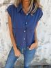 Women's Casual Cotton Linen Short Sleeve Button Pocket Shirt