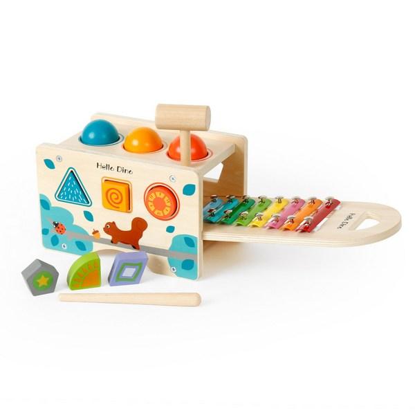 Hello Dino Tok Tok Xylophone Hammer Toddler Shape Matching Baby Wooden Musical Instrument Toy Korean Childrens Toys