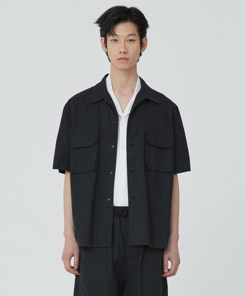 PUBLICFIGURE Patch Pocket Cotton Herringbone Shirt_Black