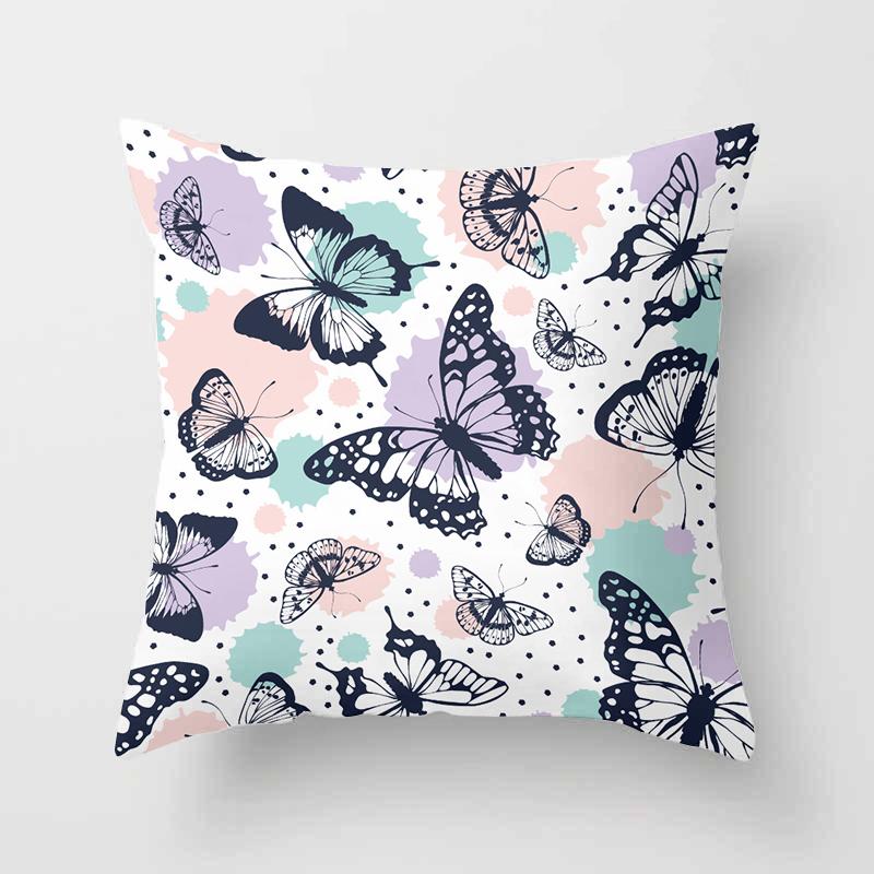 Home Decor Floral Butterfly Pattern Printed Pillowcase Cushion Cover Polyester Throw Pillow Sofa  Funda De Almohada