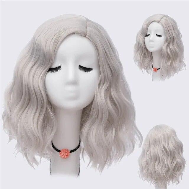 Synthetic Hair for Women Blue Pink Orange Purple White Black Red Short Wave Cosplay Wig Heat Resistant