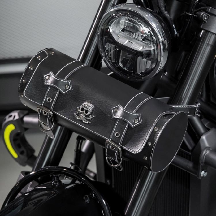 Totenkopfmuster PU Aufbewahrungstasche Motorrad Werkzeugtasche Motorrad Fronttasche Gabel Lenker Tasche Satteltasche
