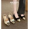 Xiaoxiangfeng Thick Heel High Heels French Small Sandals Women's 2025 Spring and Summer New Temperament Square Head with Skirt Single Shoes