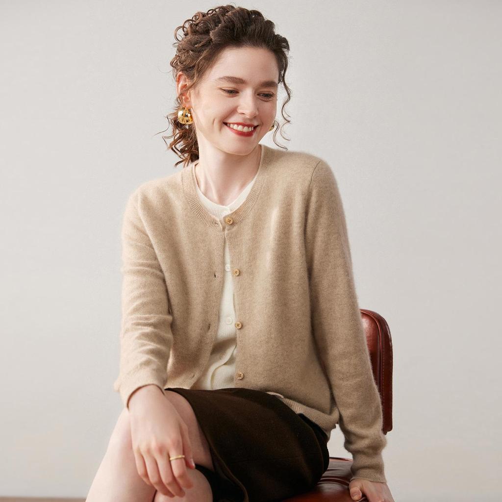 Autumn/Winter New Style Women's 100% Cashmere Knitted Two-Piece Look Cardigan Sweater