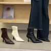 Korean Version of Soft Leather Thin Heels Pointed Women's Boots Short High Heels Fashion Boots Rear Zipper Velvet Thin Women's Short Boots