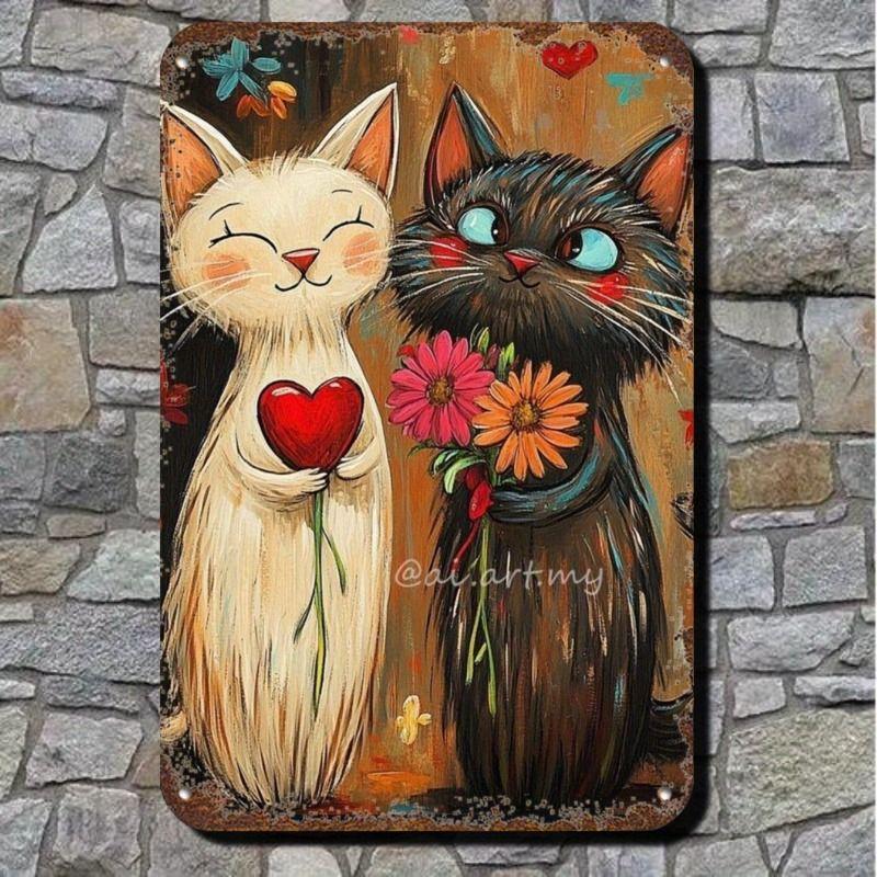 Valentine's Day Retro Metal Decorative Painting for Couples Bedroom Living Room Cafe Bar Restaurant