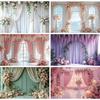 Pânză de Fundal pentru Petrecere de Ziua de Naștere, Nuntă și Logodnă, Perdele Luxoase, Draperii Voal, Flori, Pânză de Fundal pentru Fotografie