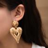 Metal Exaggerated Wind Stud Earrings Temperament Personality Hollow Big Love Earrings Retro Niche High-End Earrings