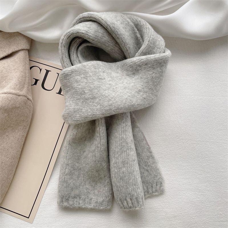 Knitting Scarf Solid Color Thickened Warm Women Scarf Cold Weather Thermal Neck Wrap Casual Outfit Scarf