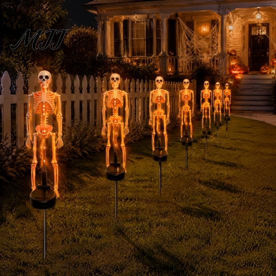 Decorative Solar Powered Garden Lamps 2Pcs Skeleton Stake Light, Halloween Glowing Realistic Figurine, Waterproof Durable Plastic Decorations Outdoor