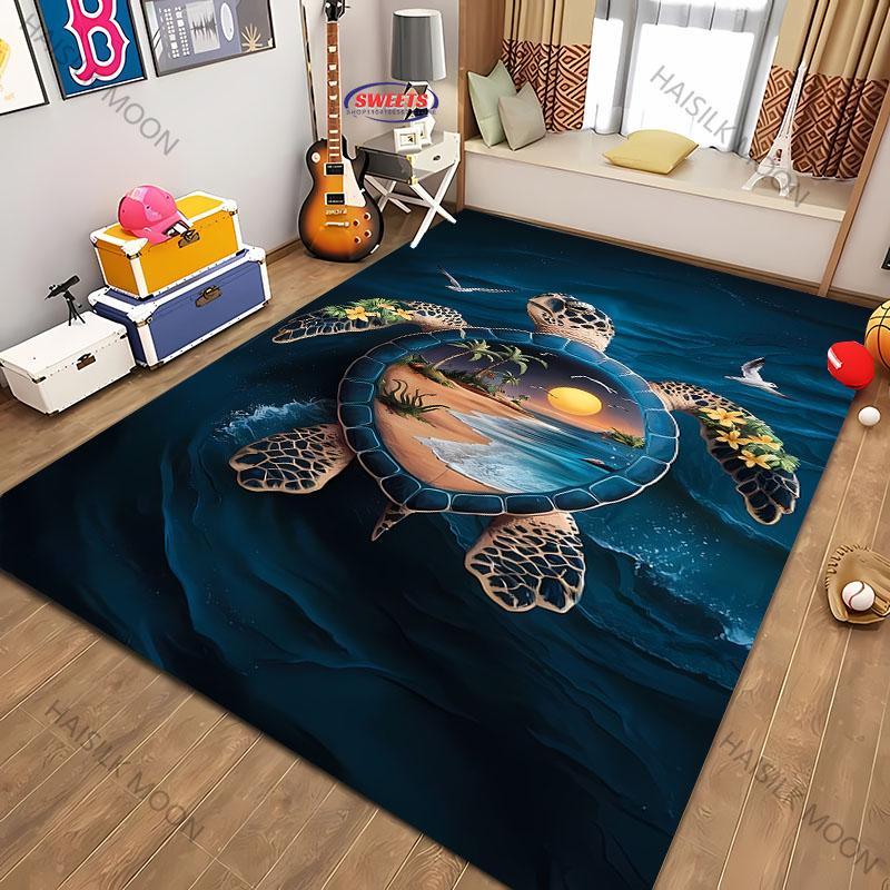 Tapis imprimé Thème Tortue Magique Lumineuse Salon Chambre Canapé Bureau Tapis Décoratif Grande Surface Tapis de Jeu pour Enfants Grande Taille