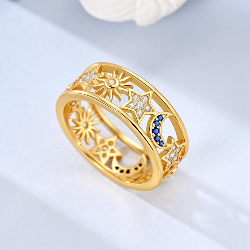 Ring copper Sparkling Gold Plated Heart Star Shape Moon Chain Ring Ideal For Women Man Girl Wedding Anniversary Part Ring Jewellery Gift