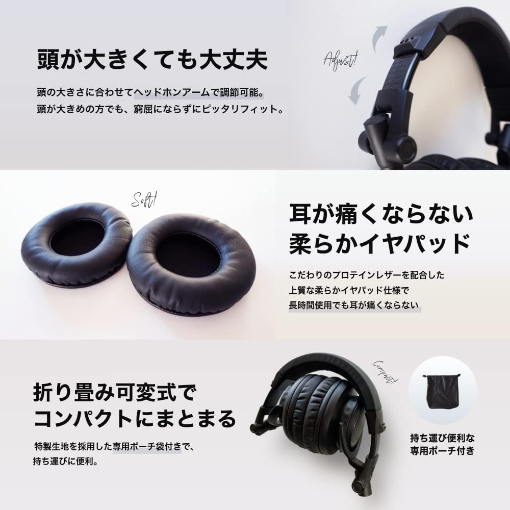 REFION RF-01 DJ Headphones, Wired, Monitor, Over-Ear, Studio Monitor, Black, Designed by a Professional DJ