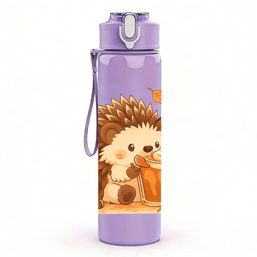1PC Hedgehog Coffee Autumn Print 750ml Color Plastic Sports Water Bottle Leakproof Flip Straw Lid Suitable for Sports Office Home Use