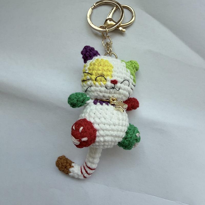 Small Cat Crochet Keychain Handmaking Crochet Cute Kitten Keyrings For Bag Pendant Knitting Animal Doll Keychain For Gift Custom