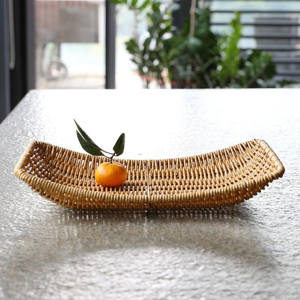 New Handwoven Food Plate Plastic Rattan Ellipse Shape Storage Tray Solid Serving Plate Storage Fruit Vegetable Cake