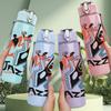 1PC Jazz Multi Color Letter Collage Print 750ml Colorful Plastic Sports Water Bottle Leakproof Pop Up Lid with Straw for Outdoor Work Home Use