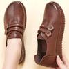 Soft Leather Mom Shoes Single-shoe Women's Non-slip Leather Shoes with Elastic Soles Flat Middle-aged and Elderly Women's Shoes
