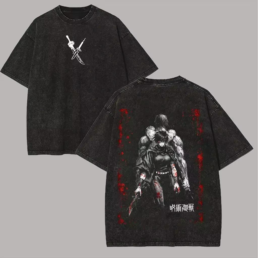 Maki Zenin TShirt Jujutsu Kaisen Men Acid Wash Toji Fushiguro Anime Streetwear Cursed Tool Zenin Clan Vintage Fashion Tee shirt