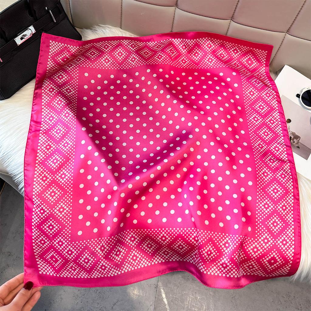 New Fashion Commuter Small Silk Scarf 71cm Square Scarf Geometric Polka Dot Printing Silk Scarf Imitation Women's Imitation Silk Binding Scarf