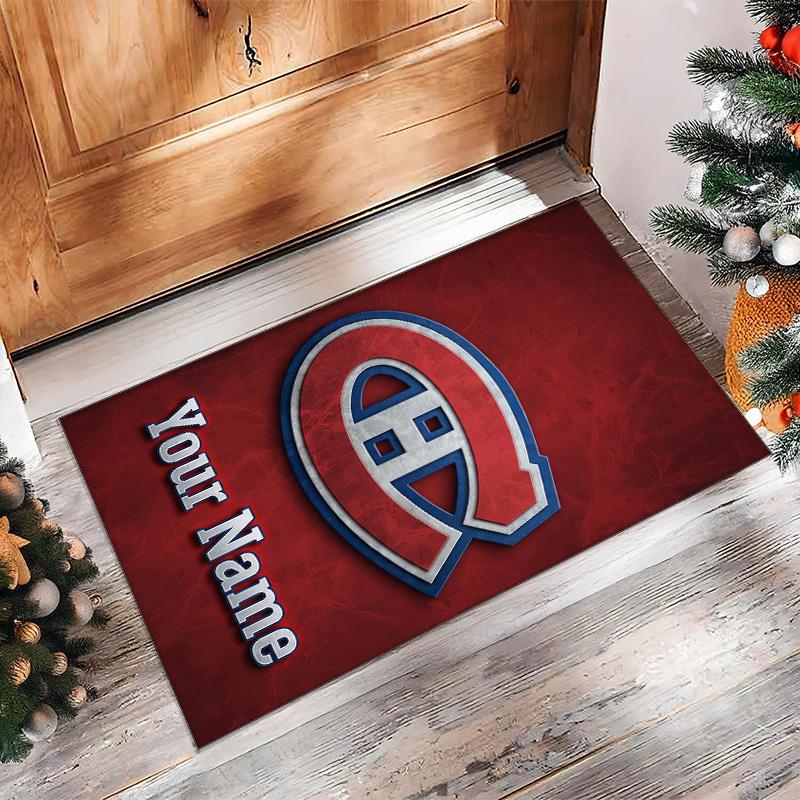 Alfombra de Terciopelo de Cristal Montreal Canadiens, Alfombrilla Antideslizante Personalizada con Texto de Nombre para Decoración del Hogar Regalo