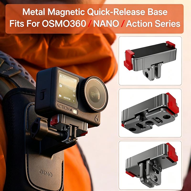 Alloy Magnetic Quick Release Adapter Base For Insta360 Acepro2 X5 Mount Adapter Bracket 1/4 Thread Interface For Action6 5 4