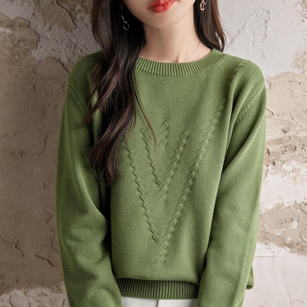 Heavy Knit Solid Color Oversized Cotton Sweater for Women - Autumn/Winter Collection