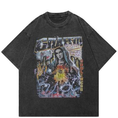T-shirt unisexe graphique de déesse de streetwear T-shirt noir délavé en coton T-shirt unisexe Tops T-shirts T-shirt d'été à manches courtes
