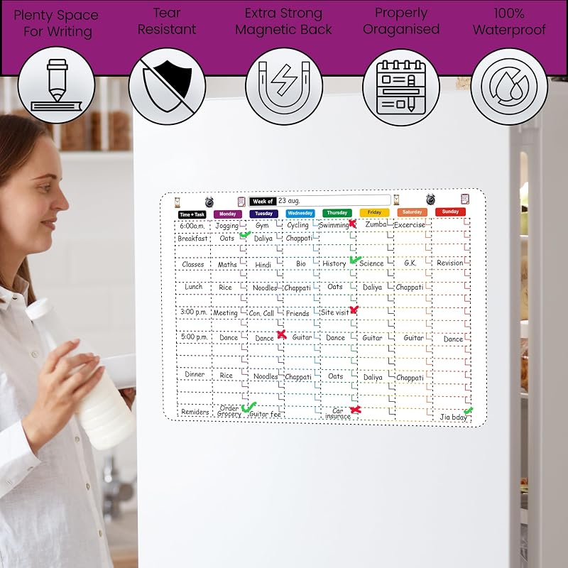 Eduway Magnetic Weekly Schedule | Daily Routine Planner | For Fridge, Wardrobe | With 1 Marker | Ideal For College, Home