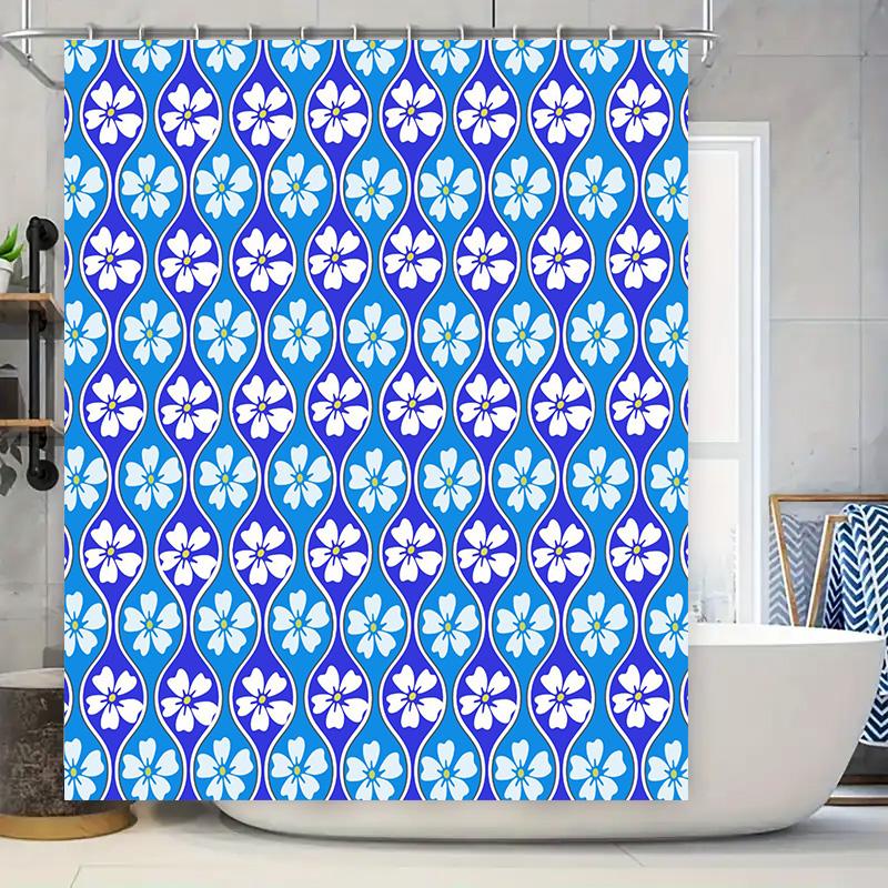 Blauw en wit bloemenpatroon douchegordijn waterdicht badkamerdecor moderne print 3D stof badmat vloerkleed antislip microvezel t