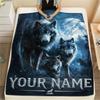 1PC Custom Name Wolf Pack Moonlit Forest Patterned Flannel Blanket Suitable For All Seasons for Home Decor Warmth and Comfort Gifts Holiday Present_lx