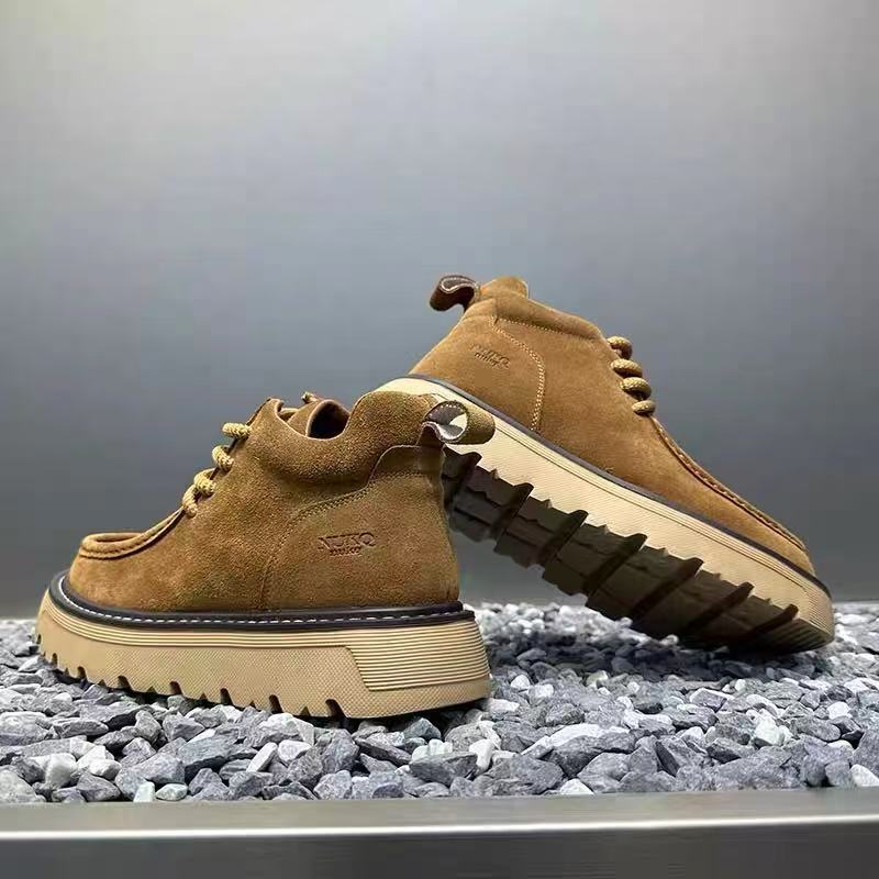 High-top Shoes, Winter Flip Leather Shoes, High-end Sense of Leisure Sports, Thick-soled Heightening Martin Boots