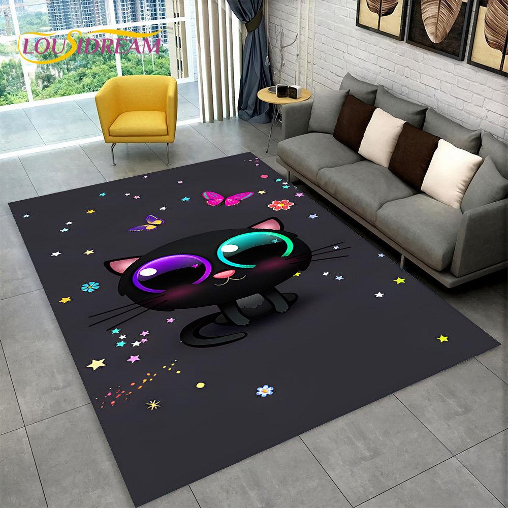 Cute Cat Cartoon Area Rug,Carpet Rug for Living Room Children's Bedroom Sofa Doormat Decor,Kids Play Crawling Non-slip Floor Mat