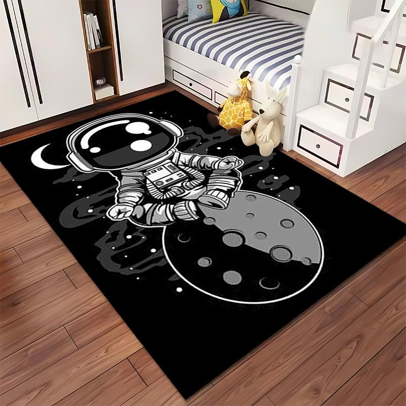 Creative Carpet with Astronaut Eating Donut On Moon Suitable for Use As an Anti-slip Game Mat for Living Room and Bedroom Sofas